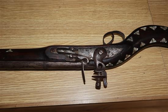 An Indo-Persian mother of pearl inlaid blunderbuss, length 100cm